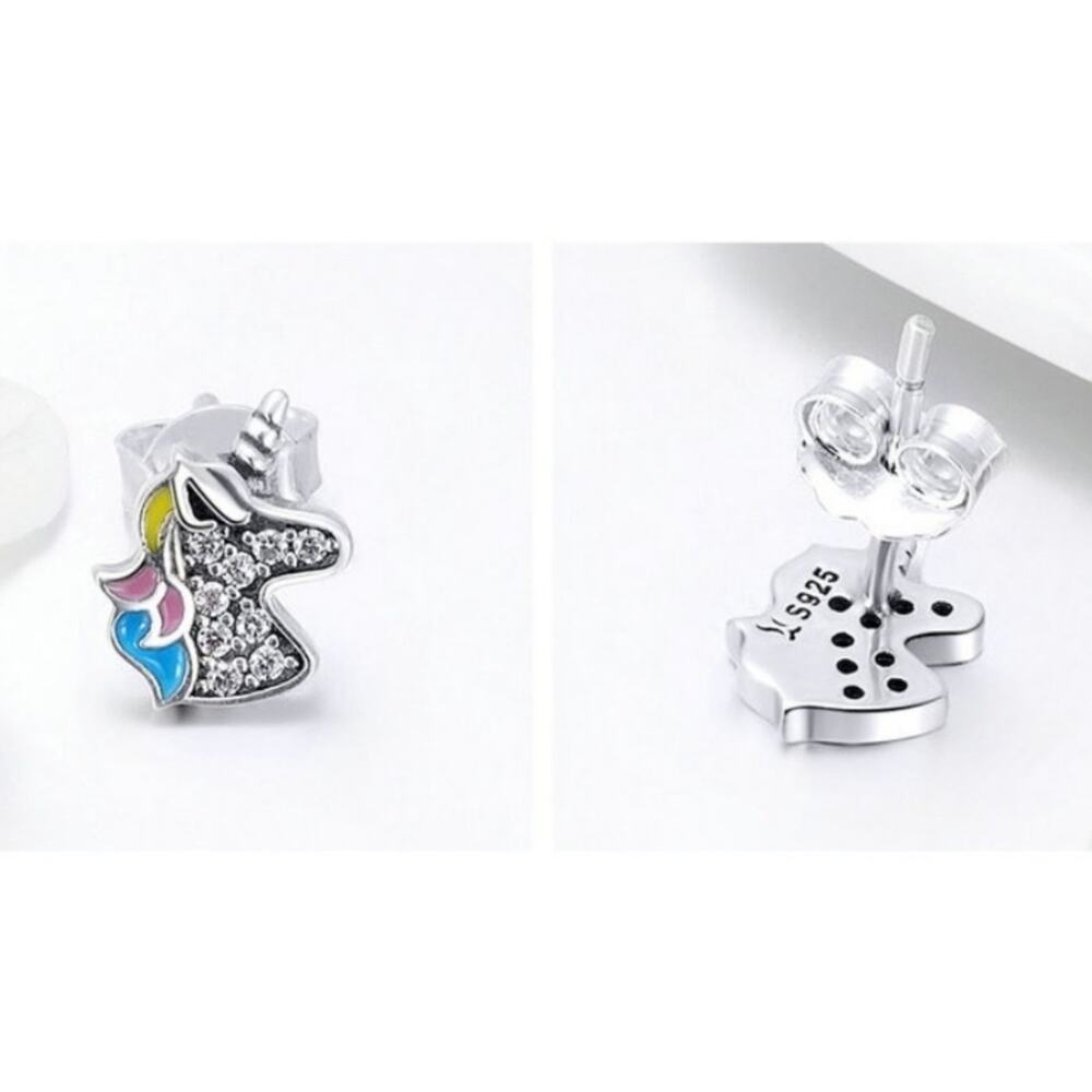 NEW Unicorn 925 Sterling Silver Stud Earrings Girls Earrings Small‎ Earrings - Picture 3 of 5